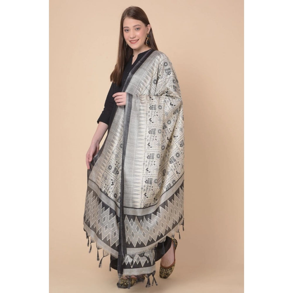 Amfyn Women's Art Silk Printed Dupatta (Black, Length: 2.25 to 2.50 Mtr)
