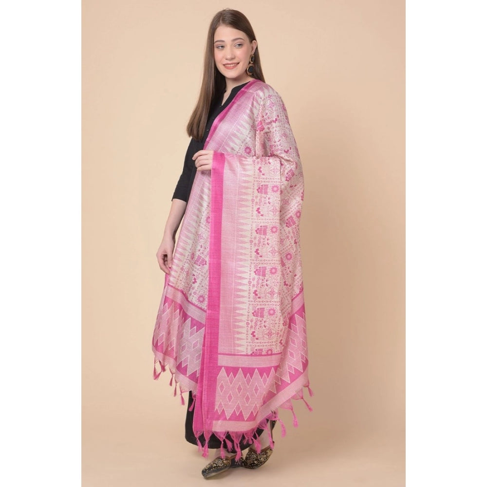 Amfyn Women's Art Silk Printed Dupatta (Pink, Length: 2.25 to 2.50 Mtr)
