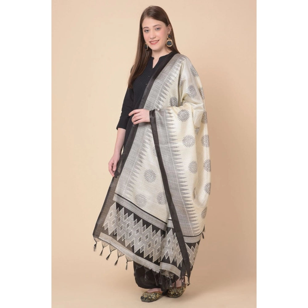 Amfyn Women's Art Silk Printed Dupatta (Black, Length: 2.25 to 2.50 Mtr)