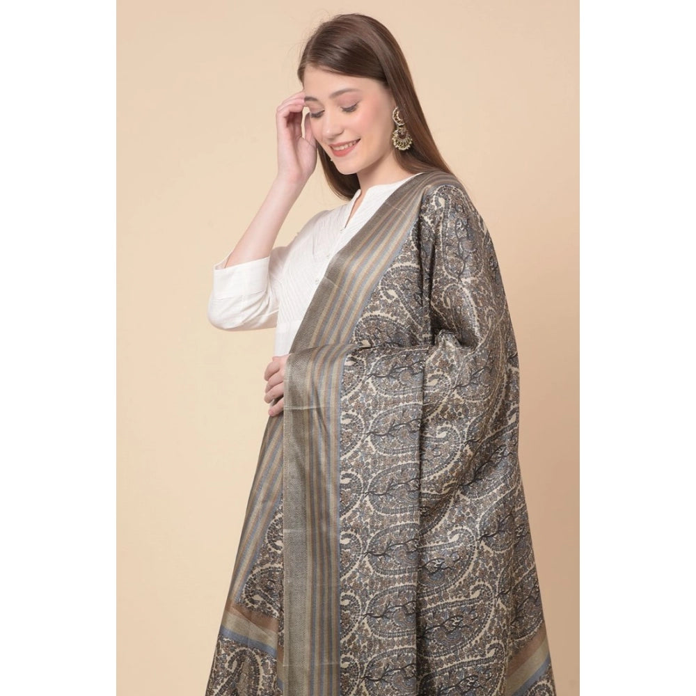 Amfyn Women's Art Silk Printed Dupatta (Grey, Length: 2.25 to 2.50 Mtr)