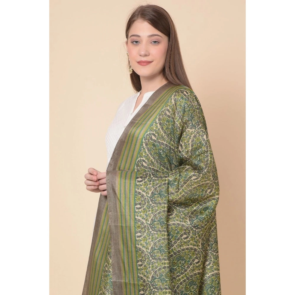 Amfyn Women's Art Silk Printed Dupatta (Green, Length: 2.25 to 2.50 Mtr)