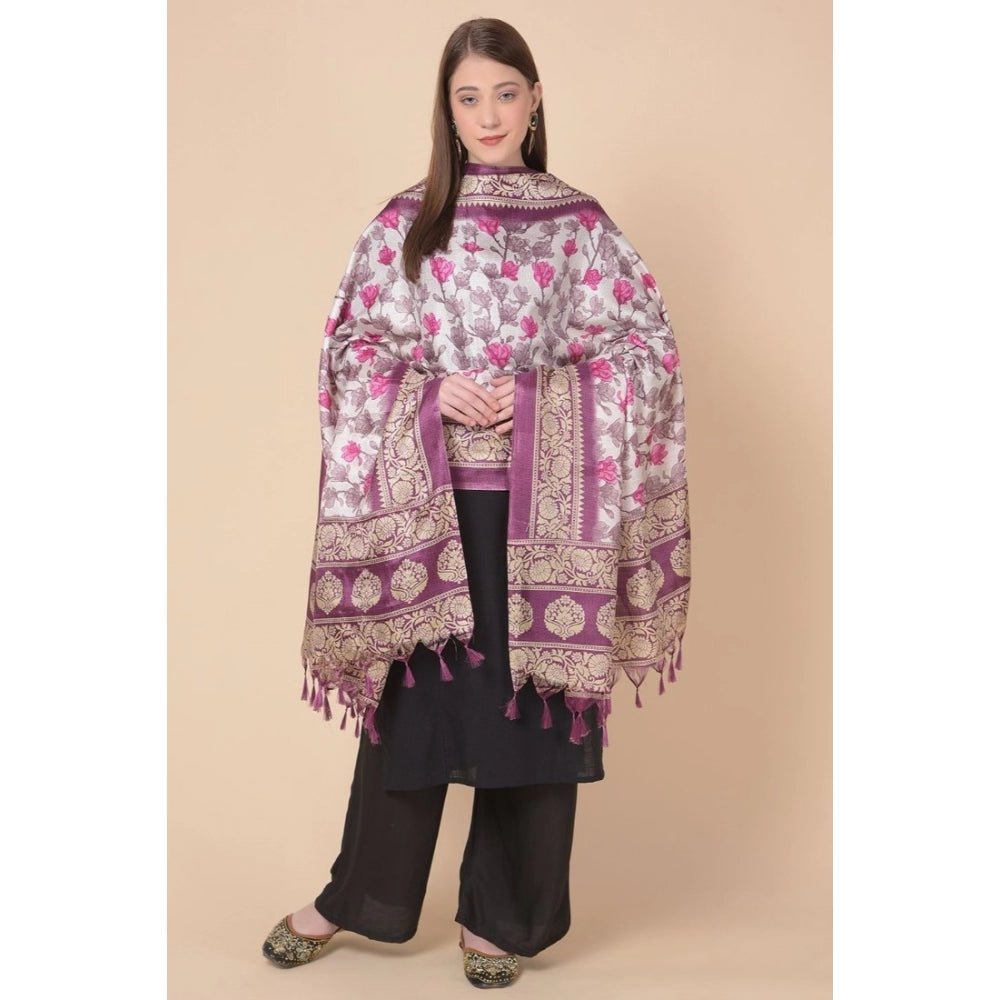 Amfyn Women's Art Silk Printed Dupatta (Purple, Length: 2.25 to 2.50 Mtr)