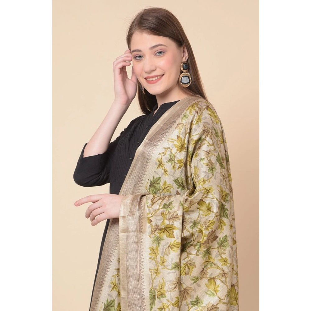 Amfyn Women's Art Silk Printed Dupatta (Gold, Length: 2.25 to 2.50 Mtr)