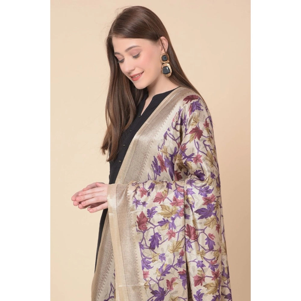 Amfyn Women's Art Silk Printed Dupatta (Gold, Length: 2.25 to 2.50 Mtr)