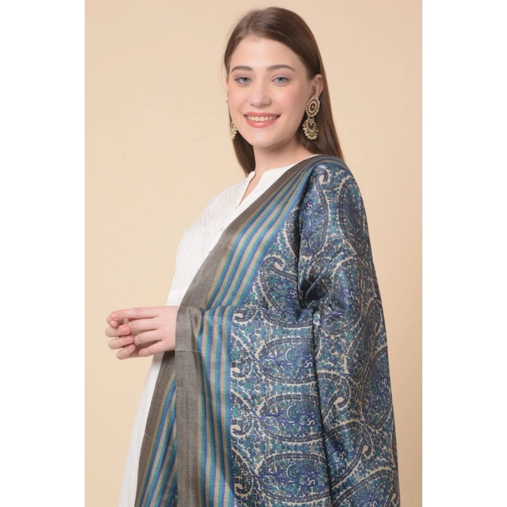Amfyn Women's Art Silk Printed Dupatta (Blue, Length: 2.25 to 2.50 Mtr)