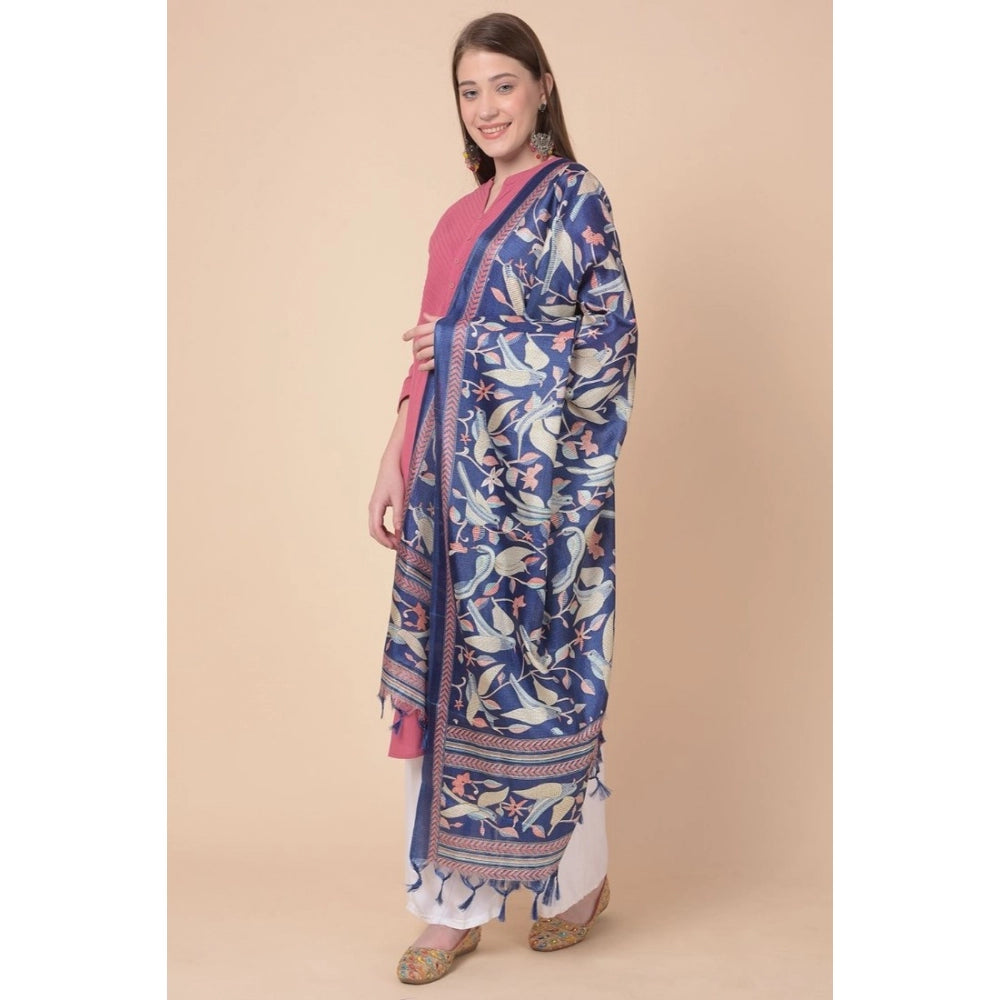 Amfyn Women's Art Silk Printed Dupatta (Blue, Length: 2.25 to 2.50 Mtr)