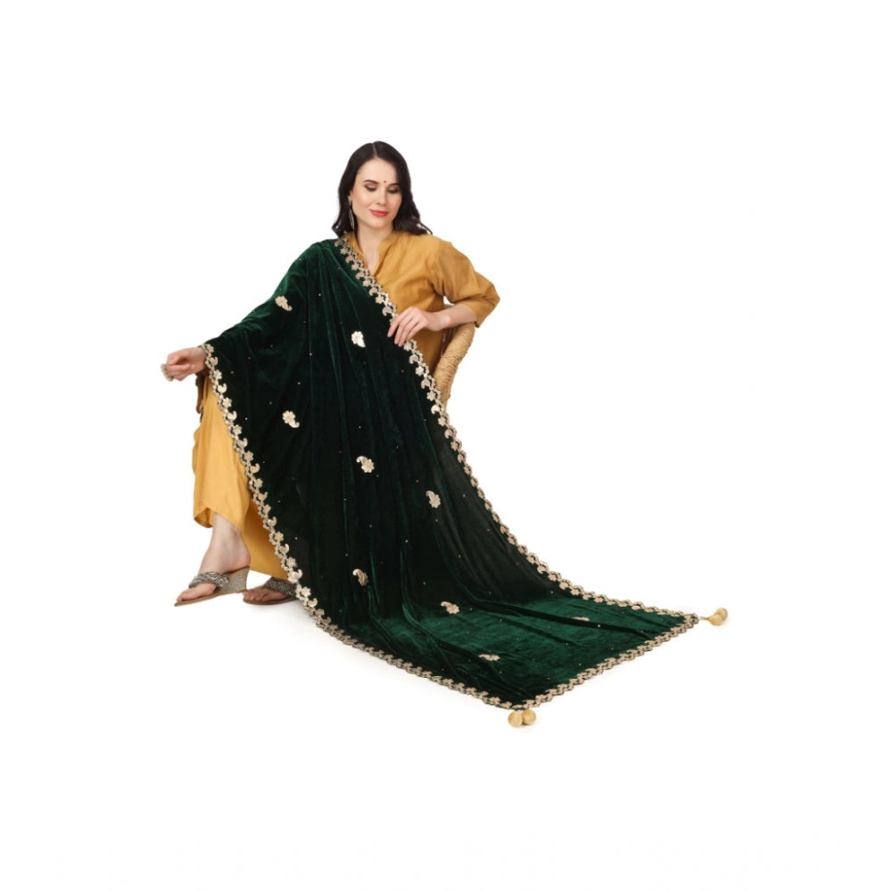 Amfyn Women's Velvet Gotta Patti Dupatta (Green, Length: 2.25 to 2.50 Mtr)