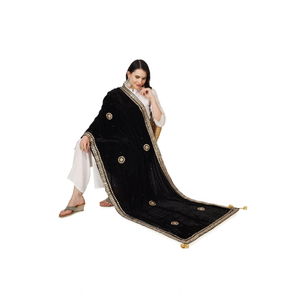 Amfyn Women's Velvet Gotta Patti Dupatta (Black, Length: 2.25 to 2.50 Mtr)