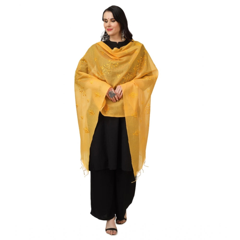 Amfyn Women's Cotton Embroidered Dupatta (Yellow, Length: 2.25 to 2.50 Mtr)