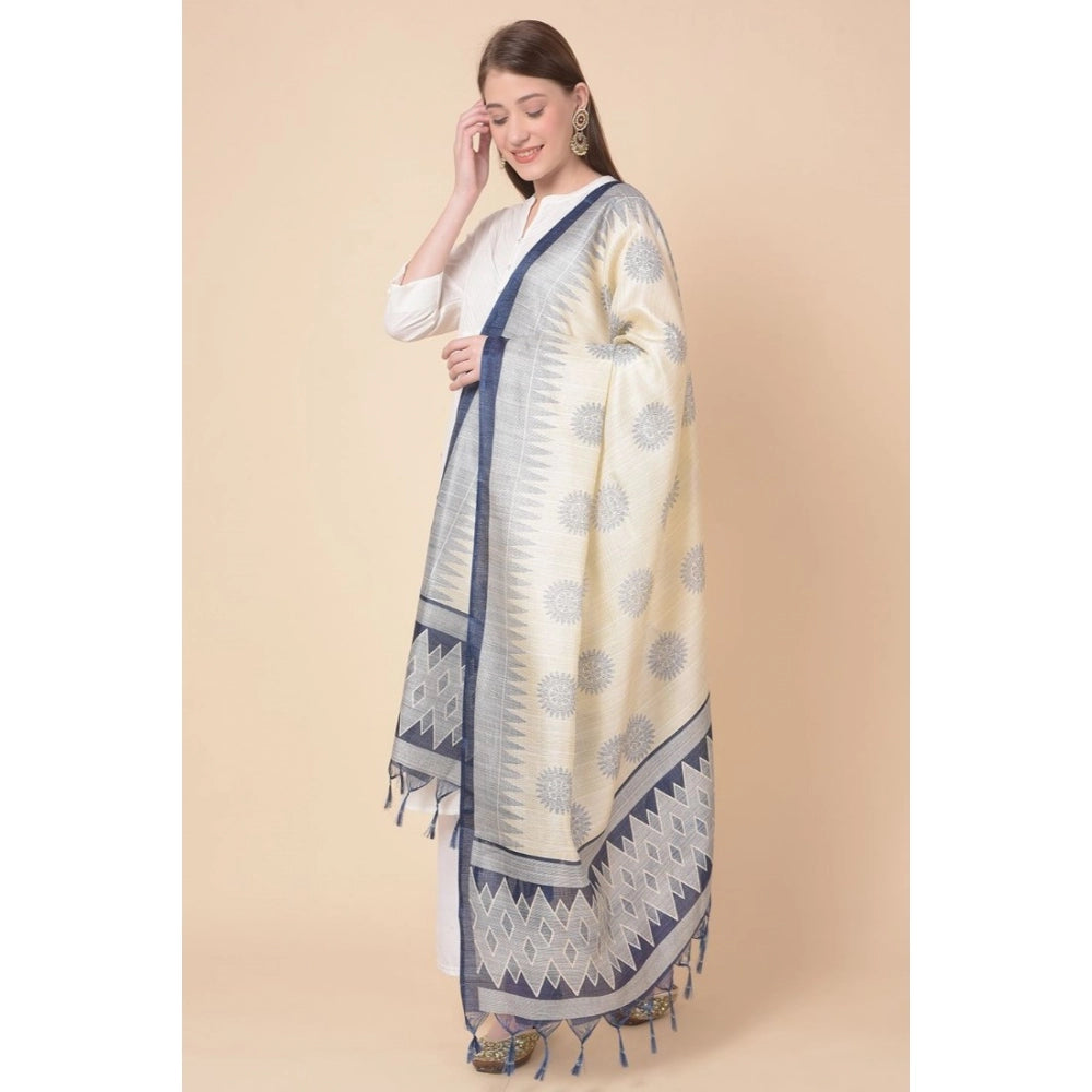 Amfyn Women's Art Silk Printed Dupatta (Blue, Length: 2.25 to 2.50 Mtr)
