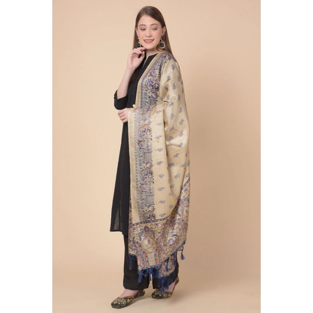 Amfyn Women's Art Silk Printed Dupatta (Gold, Length: 2.25 to 2.50 Mtr)
