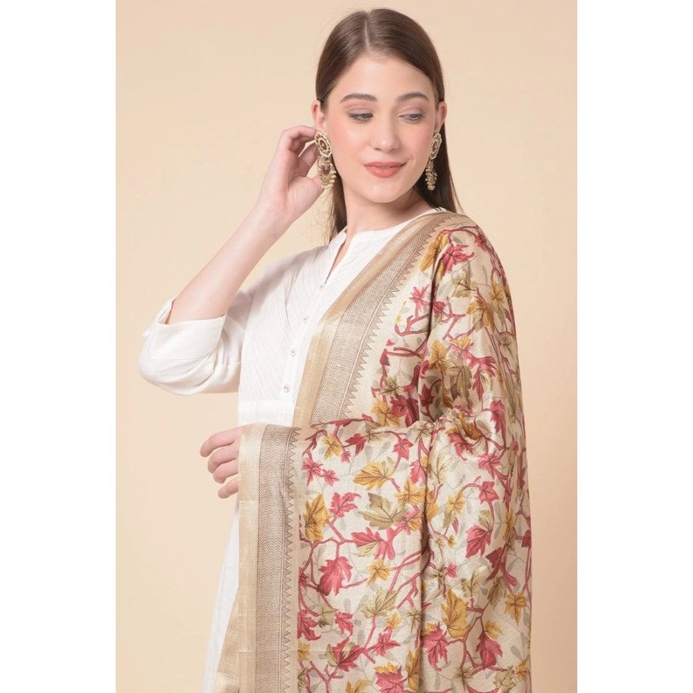 Amfyn Women's Art Silk Printed Dupatta (Gold, Length: 2.25 to 2.50 Mtr)