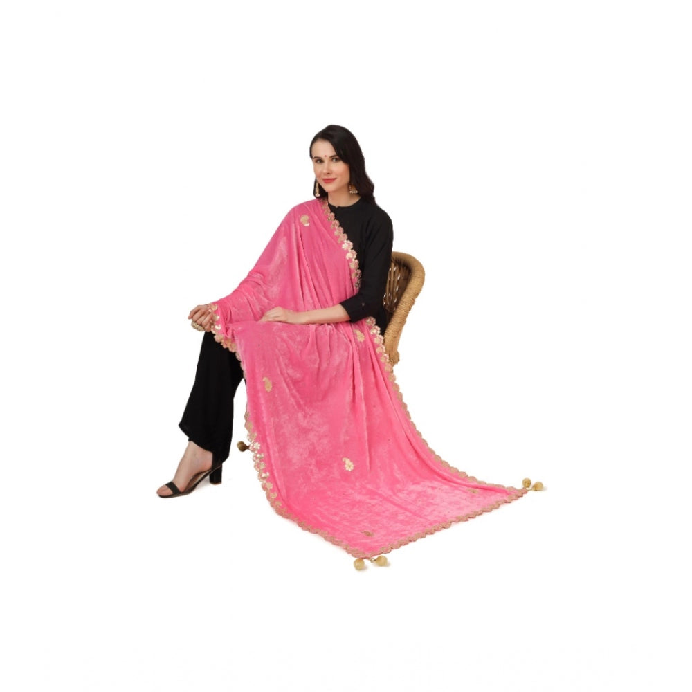 Amfyn Women's Velvet Gotta Patti Dupatta (Pink, Length: 2.25 to 2.50 Mtr)