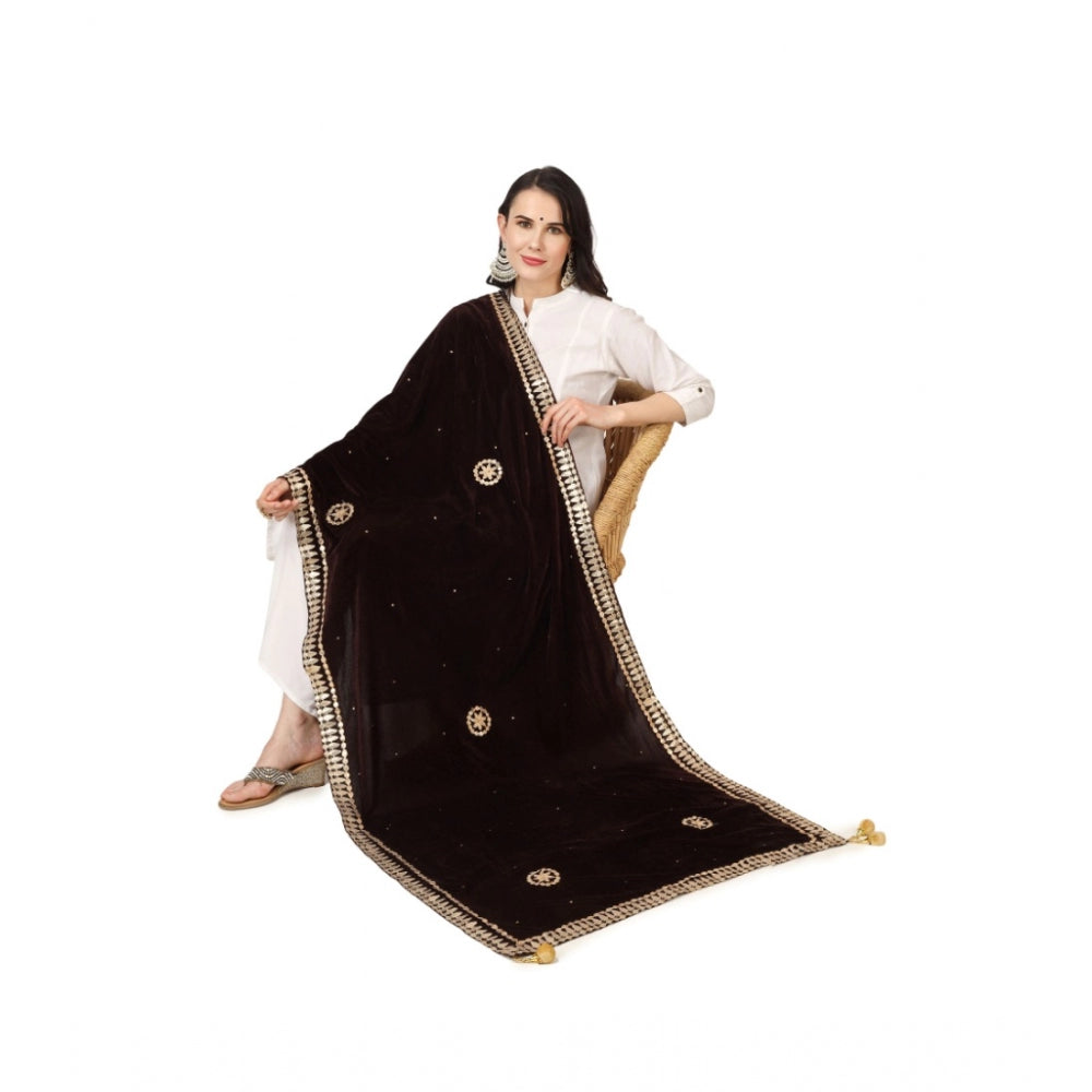 Amfyn Women's Velvet Gotta Patti Dupatta (Brown, Length: 2.25 to 2.50 Mtr)
