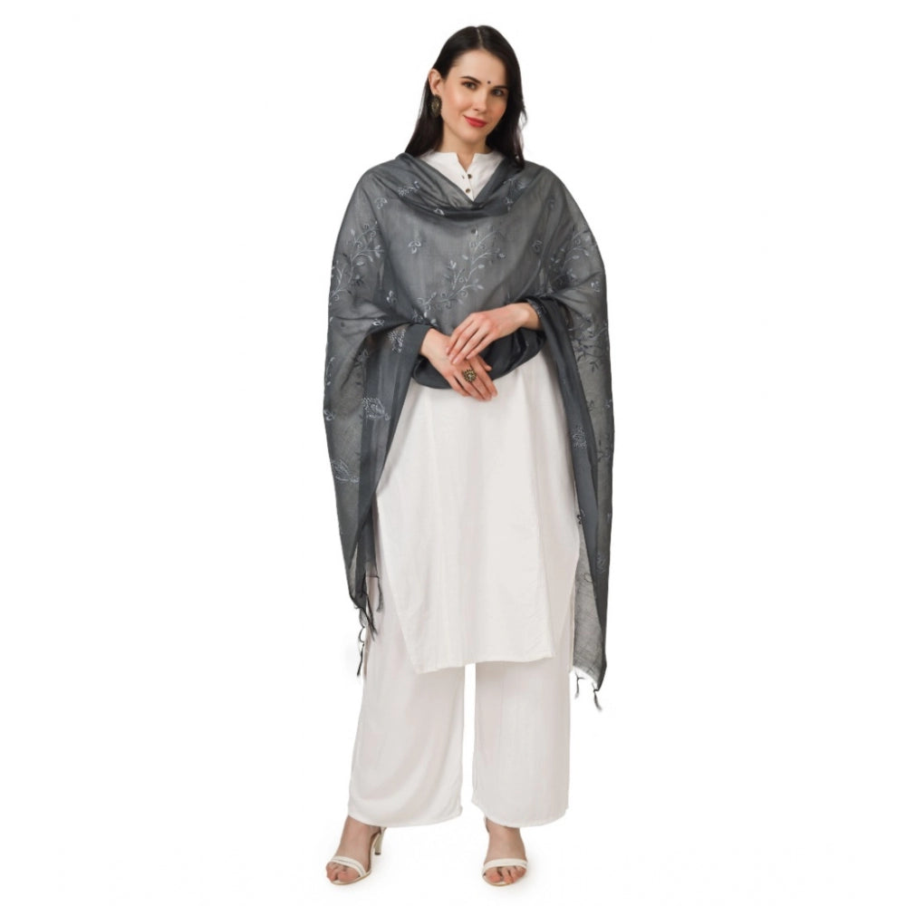 Amfyn Women's Cotton Embroidered Dupatta (Grey, Length: 2.25 to 2.50 Mtr)