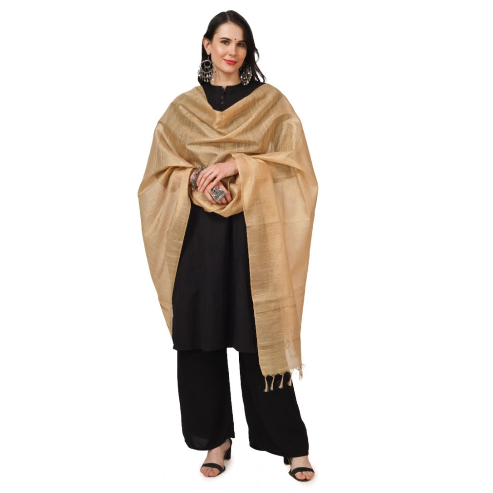 Amfyn Women's Chanderi Solid Dupatta (Gold, Length: 2.25 to 2.50 Mtr)