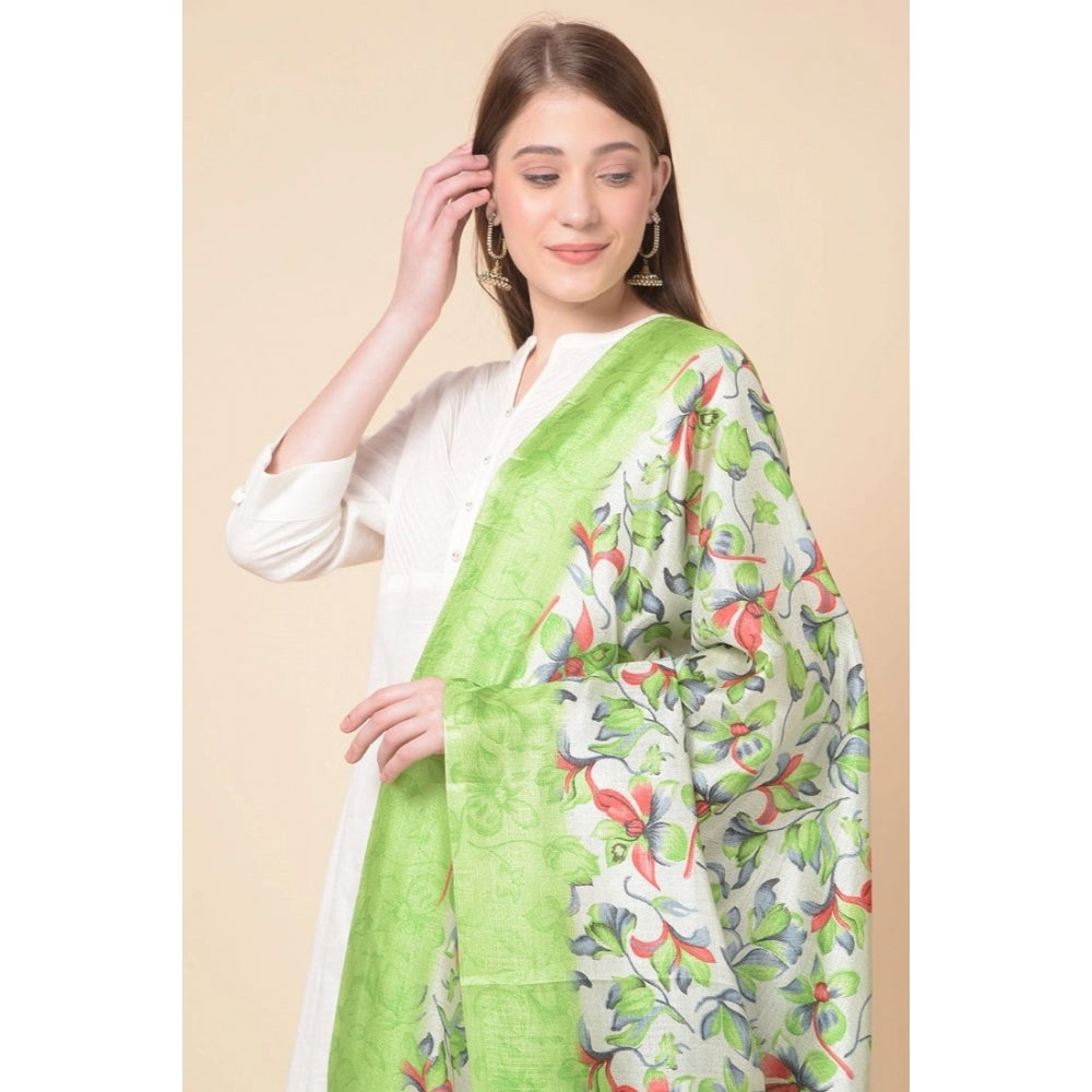 Amfyn Women's Art Silk Printed Dupatta (Light Green, Length: 2.25 to 2.50 Mtr)