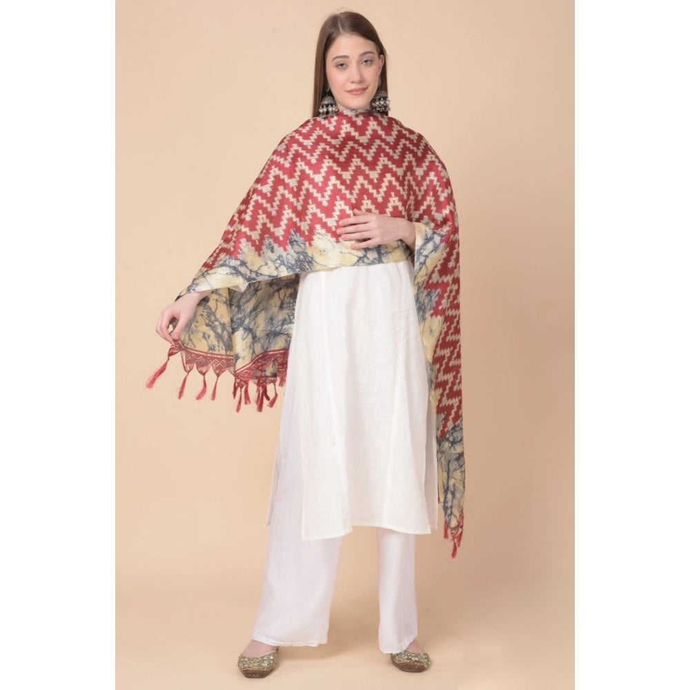 Amfyn Women's Art Silk Printed Dupatta (Maroon, Length: 2.25 to 2.50 Mtr)