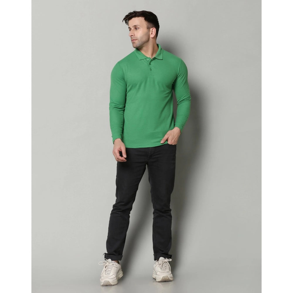Amfyn Men's Casual Full Sleeve Solid Cotton Blended Polo Neck T-shirt (P.Green)