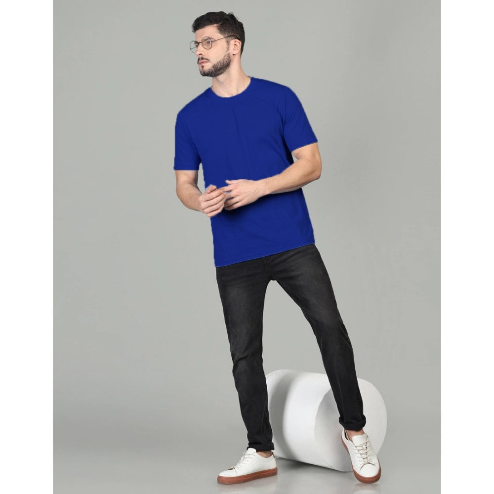 Amfyn Men's Casual Half Sleeve Solid Cotton Blended Round Neck T-shirt (Royal)