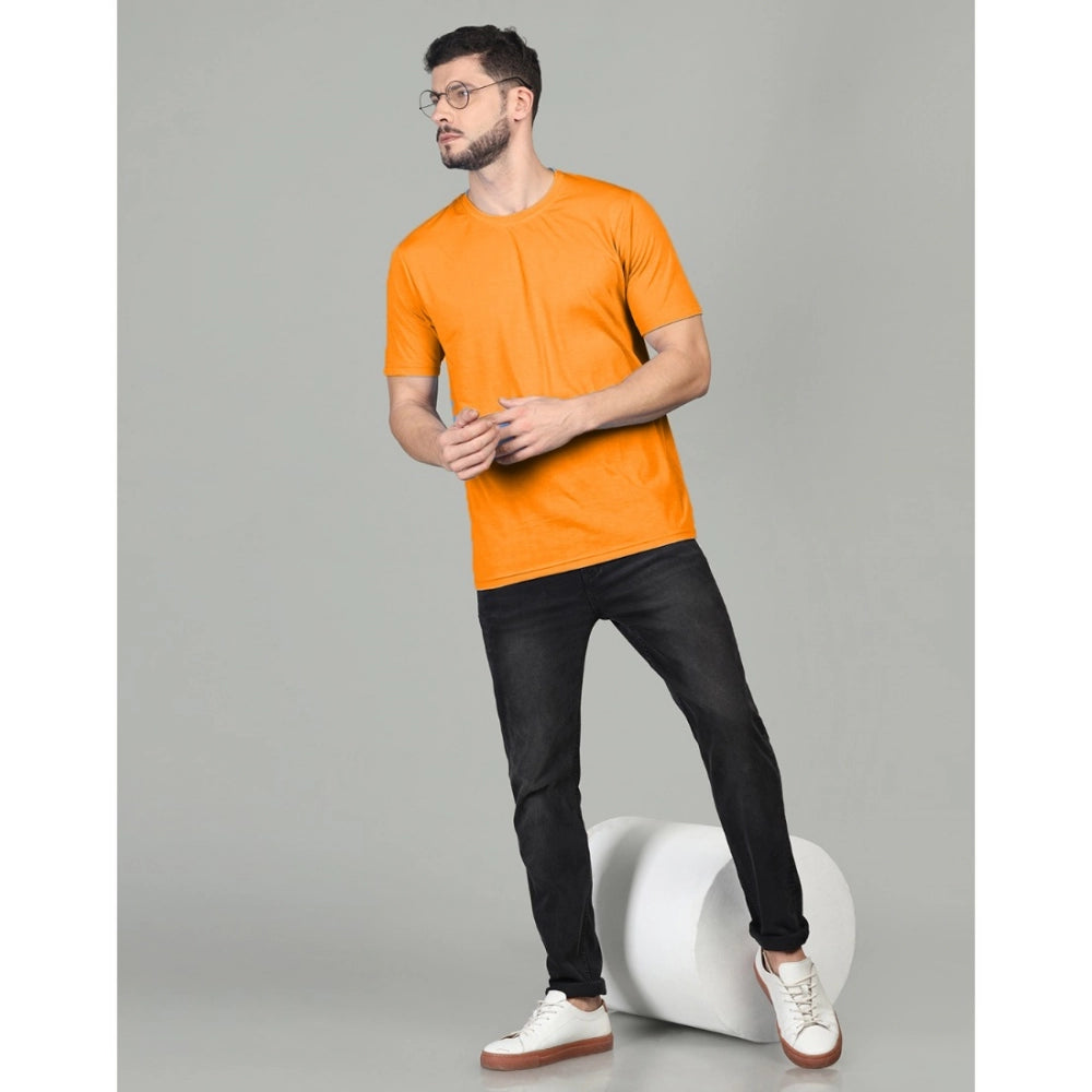 Amfyn Men's Casual Half Sleeve Solid Cotton Blended Round Neck T-shirt (Orange)