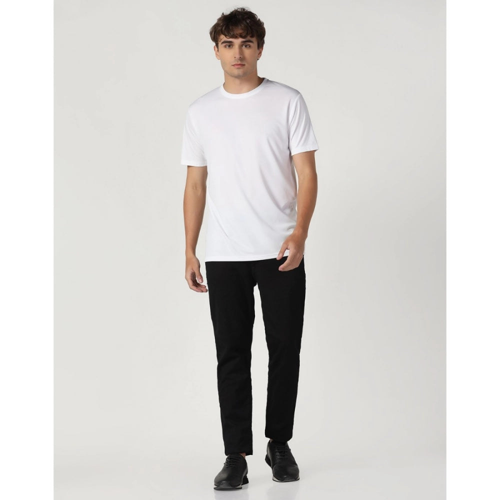 Amfyn Men's Casual Half Sleeve Solid Polyester Round Neck T-shirt (White)
