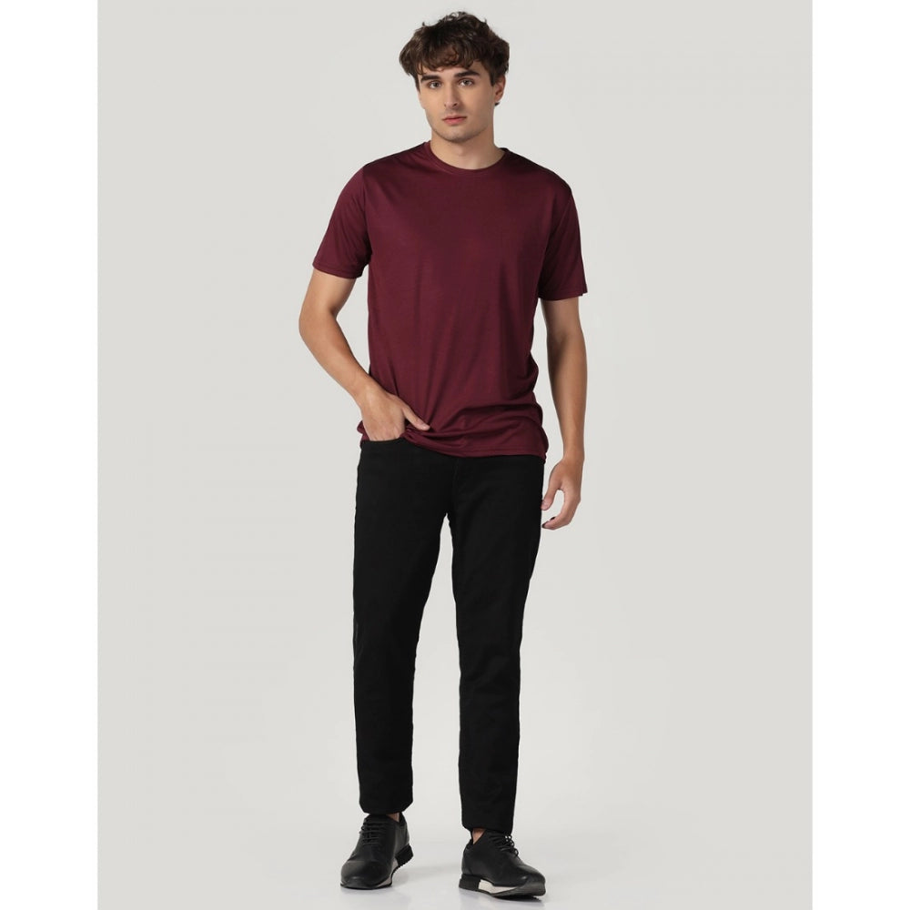 Amfyn Men's Casual Half Sleeve Solid Polyester Round Neck T-shirt (Maron)