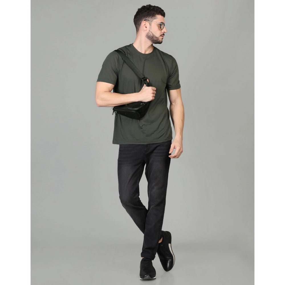 Amfyn Men's Casual Half Sleeve Solid Cotton Blended Round Neck T-shirt (D.Grey)