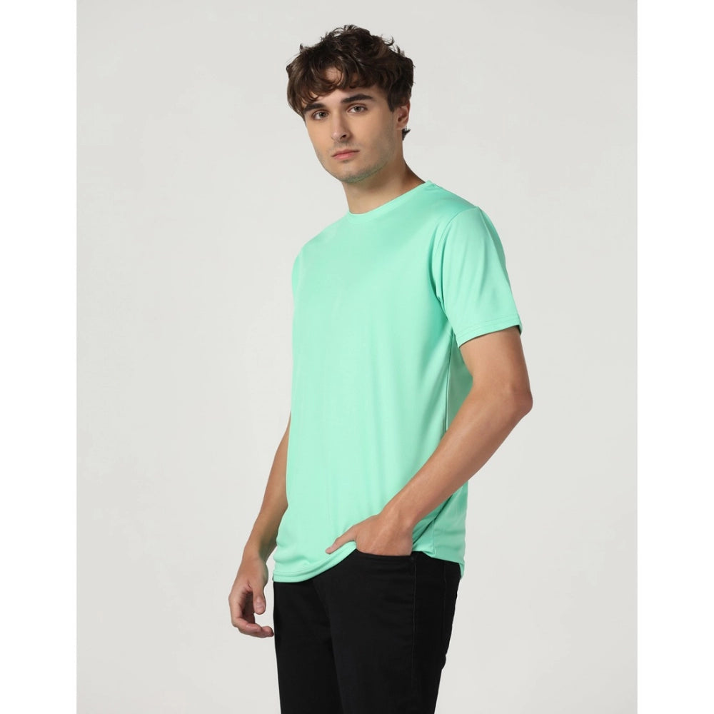 Amfyn Men's Casual Half Sleeve Solid Polyester Round Neck T-shirt (Lgreen)