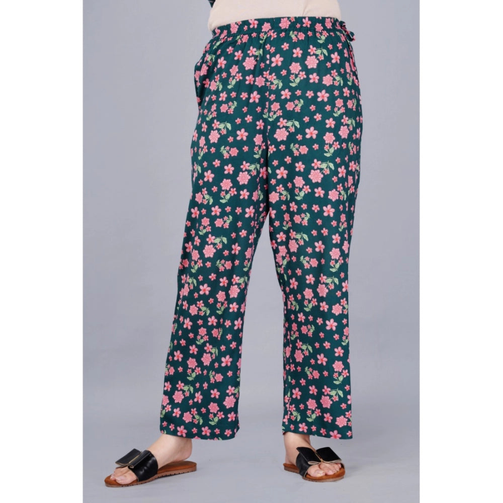 Amfyn Women's Casual Half Sleeve Printed Viscose Rayon Shirt With Pyjama Pant Night Suit Set (Teal)