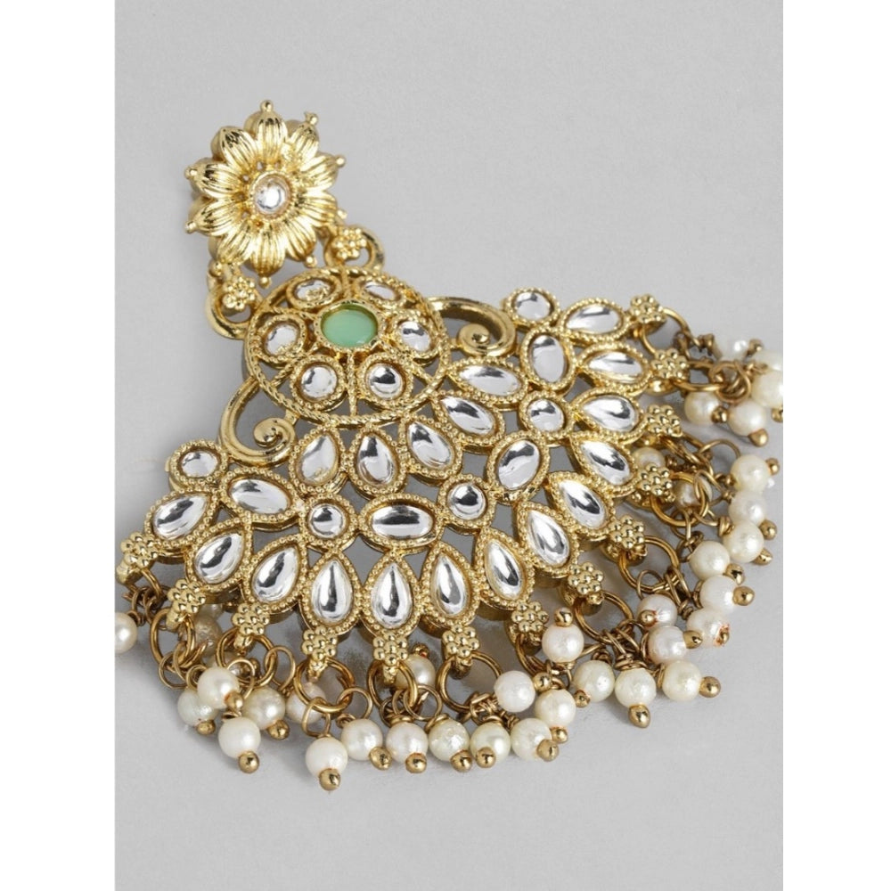 Amfyn Women's Rose Gold Plated Alloy Kundan Earrings & Mangtikka (White)