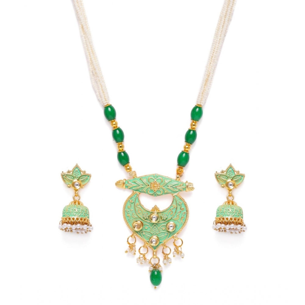 Fashion Women's Rose Gold Plated Alloy Necklace & Earings Set (Green)