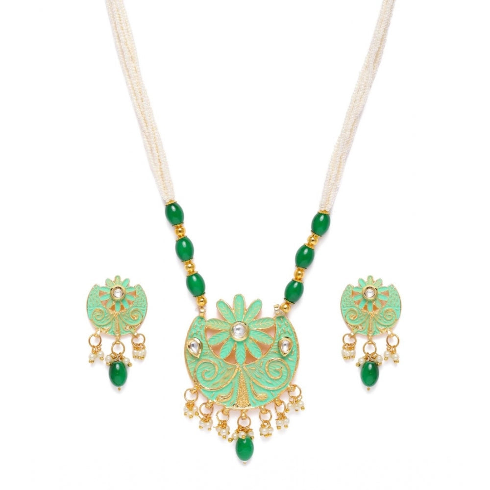 Fashion Women's Rose Gold Plated Alloy Necklace & Earings Set (Green)