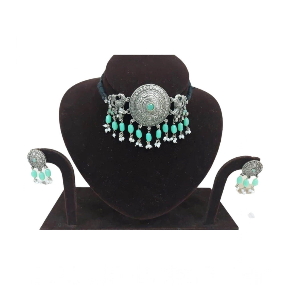 Amfyn Women's Rose Gold Plated Alloy Necklace & Earings Set (Light Green)