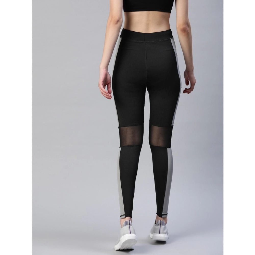 Fashion Women's Polyster Soild Sport Leggings (Black & Grey)