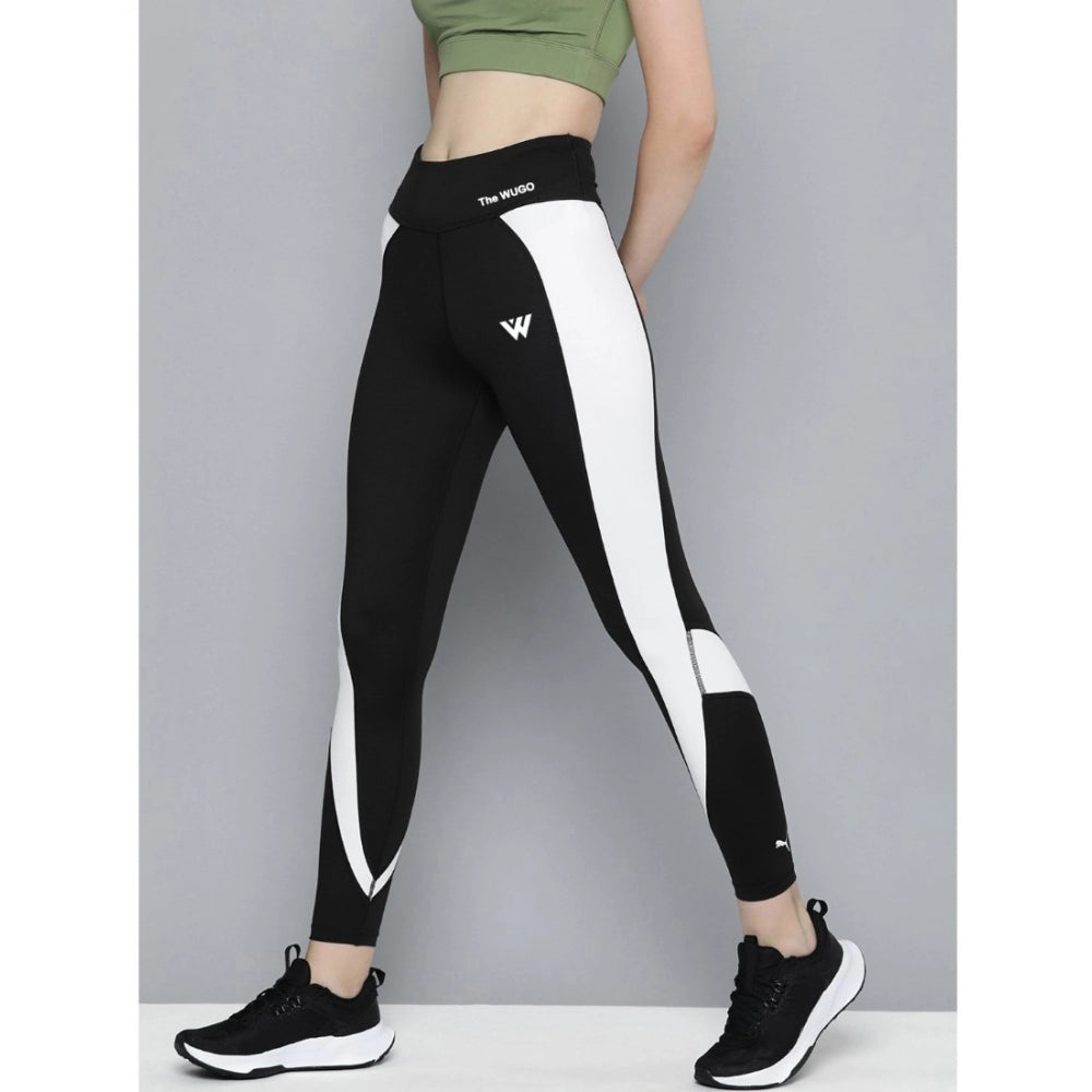 Amfyn Women's Polyster Solid Sport Leggings (Black & White)