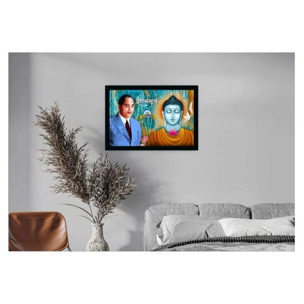 Amfyn Ambedkar Buddha Painting Vinyl Sparkle Coated with Synthetic Photo Frame (Multicolor)