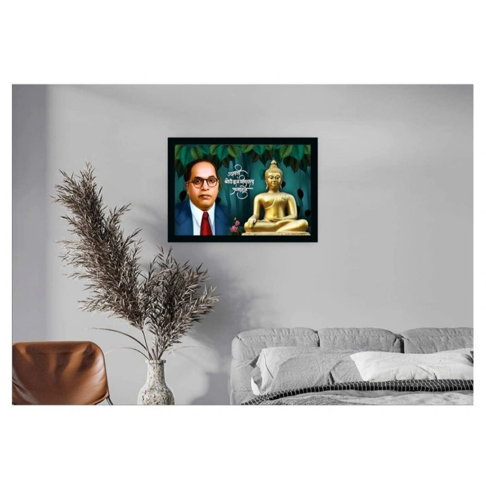 Amfyn Ambedkar Buddha Painting Vinyl Sparkle Coated with Synthetic Photo Frame (Multicolor)
