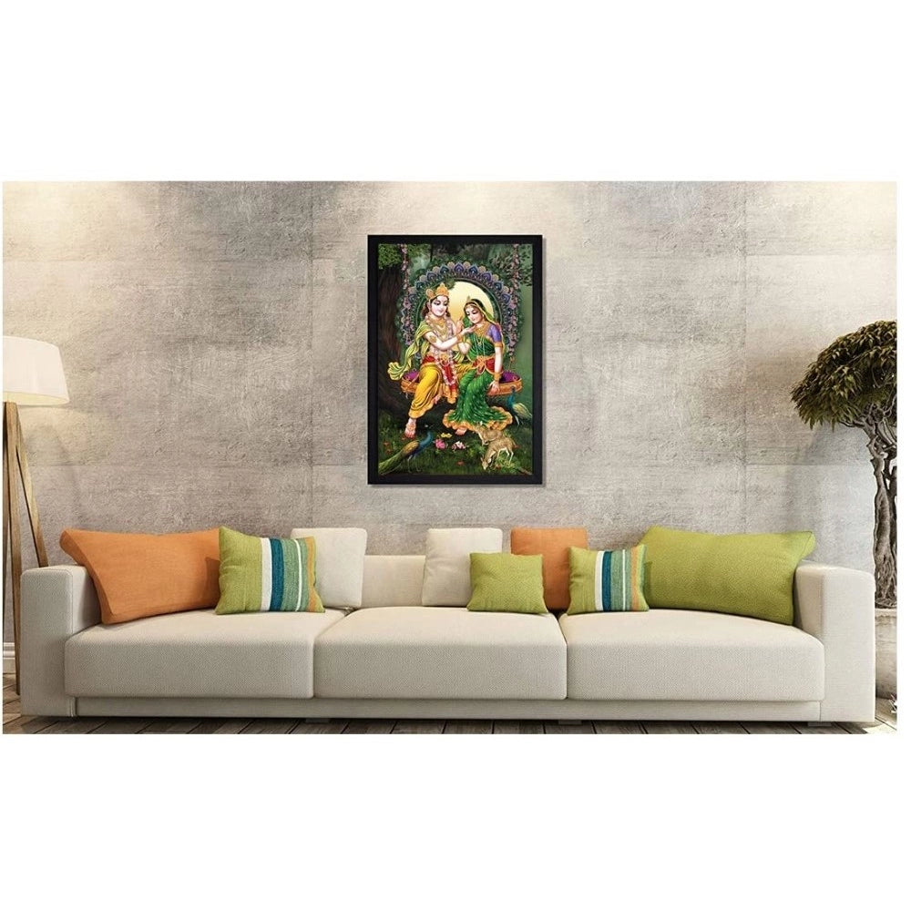 Amfyn Radha Krishna Painting with Synthetic Photo Frame (Multicolor)