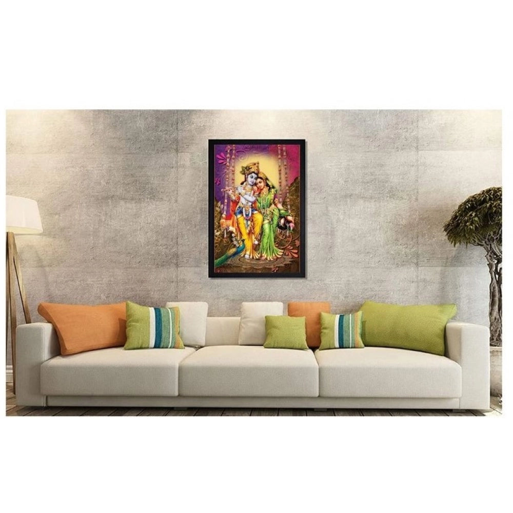 Amfyn Radha Krishna Painting with Synthetic Photo Frame (Multicolor)