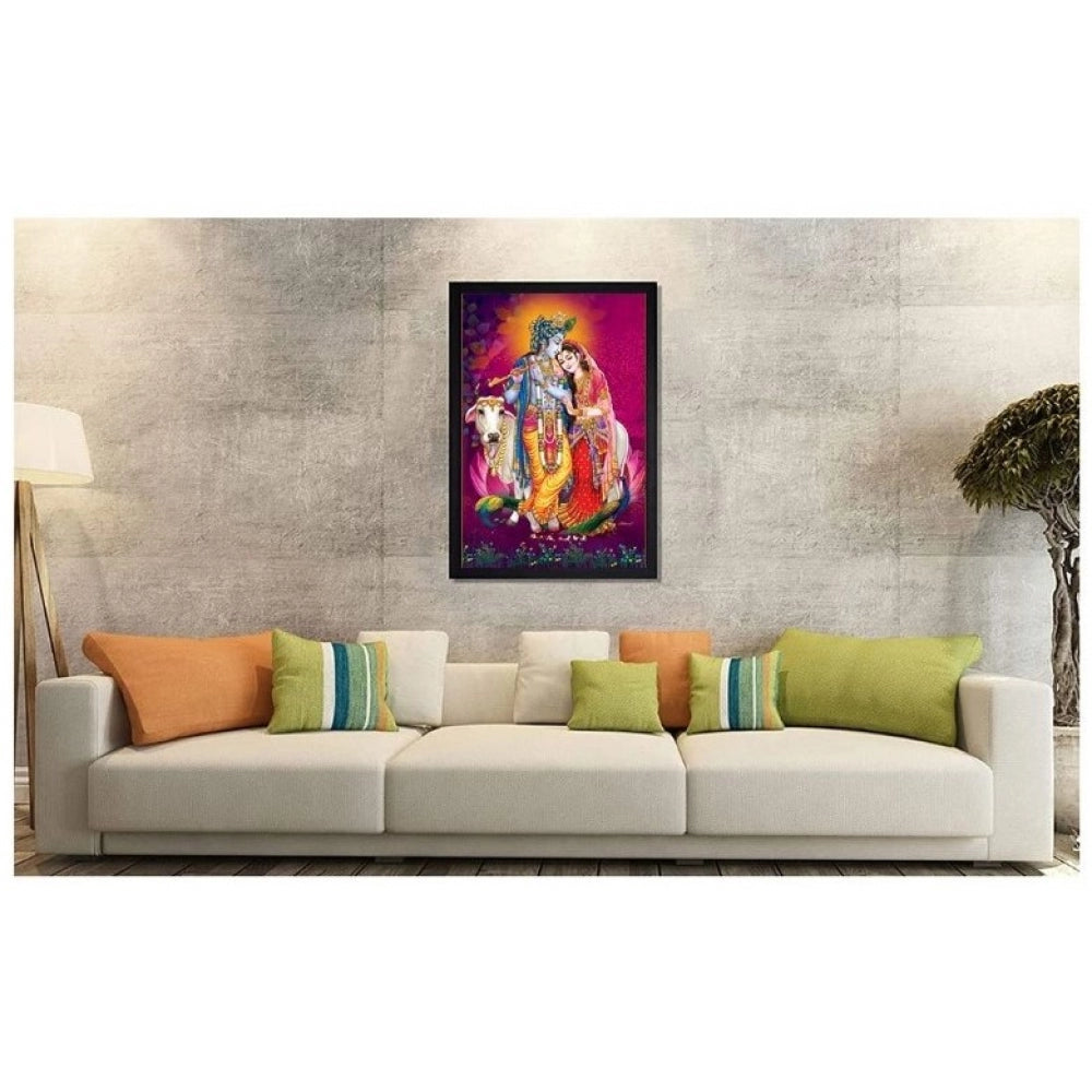 Amfyn Radha Krishna Painting with Synthetic Photo Frame (Multicolor)