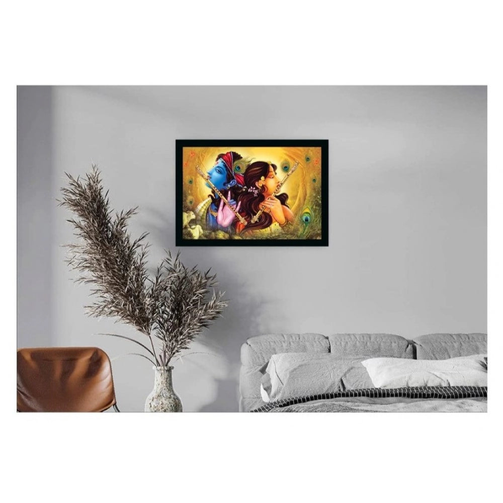 Amfyn Radha Krishna Painting with Synthetic Photo Frame (Multicolor)