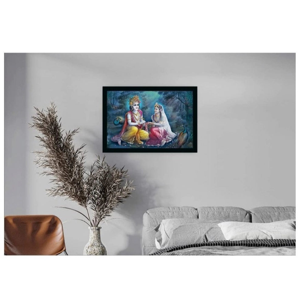 Amfyn Radha Krishna Painting with Synthetic Photo Frame (Multicolor)