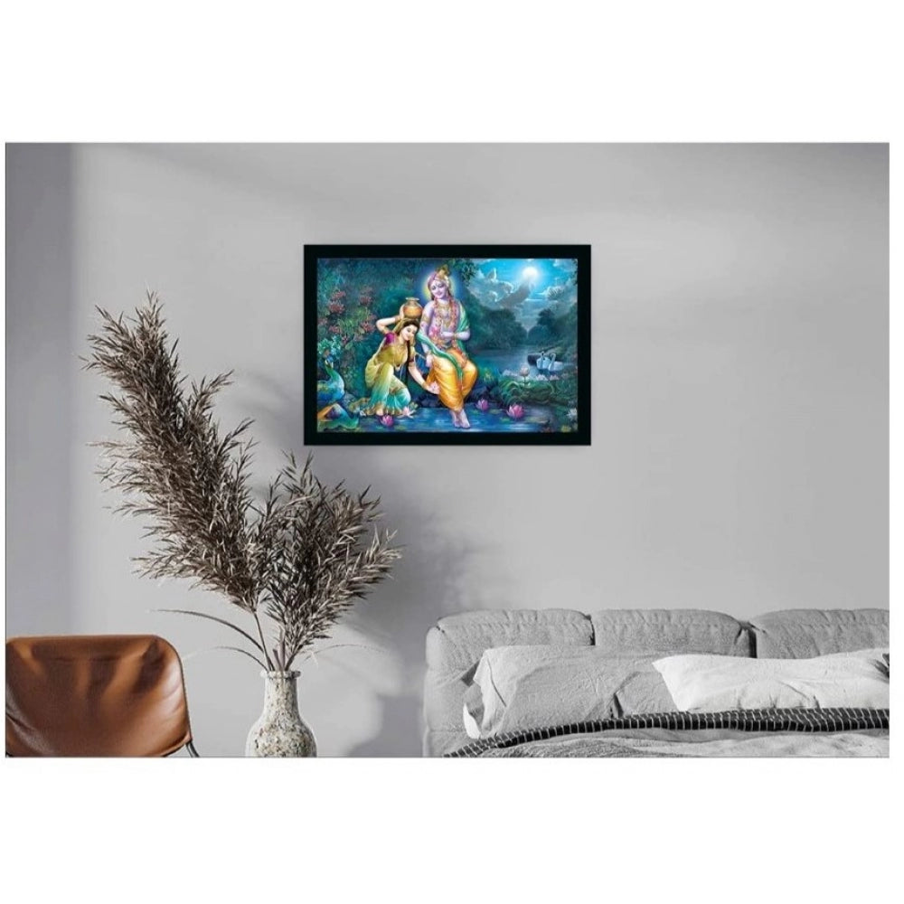 Amfyn Radha Krishna Painting with Synthetic Photo Frame (Multicolor)