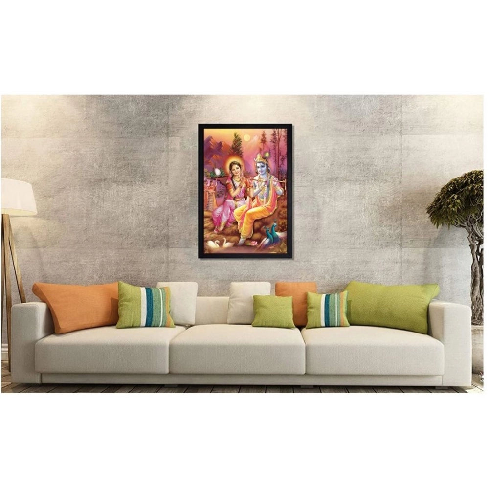 Amfyn Radha Krishna Painting with Synthetic Photo Frame (Multicolor)