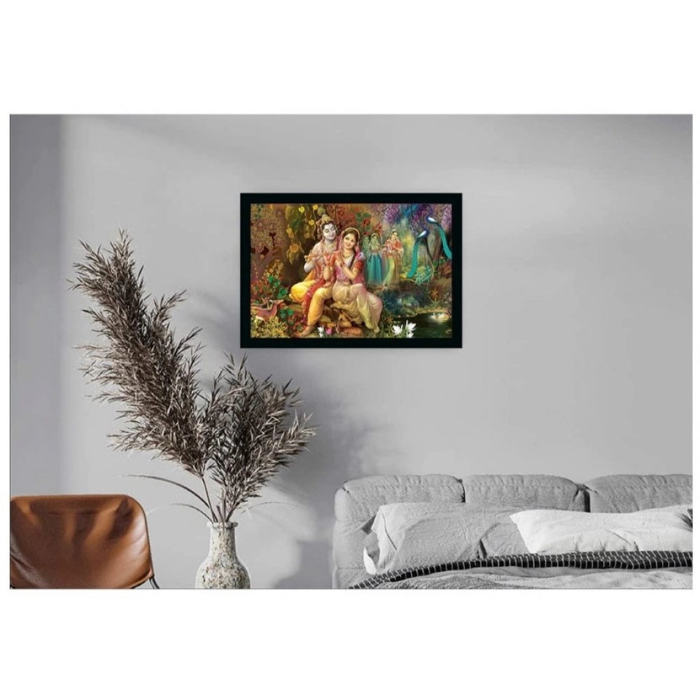 Amfyn Radha Krishna Painting with Synthetic Photo Frame (Multicolor)