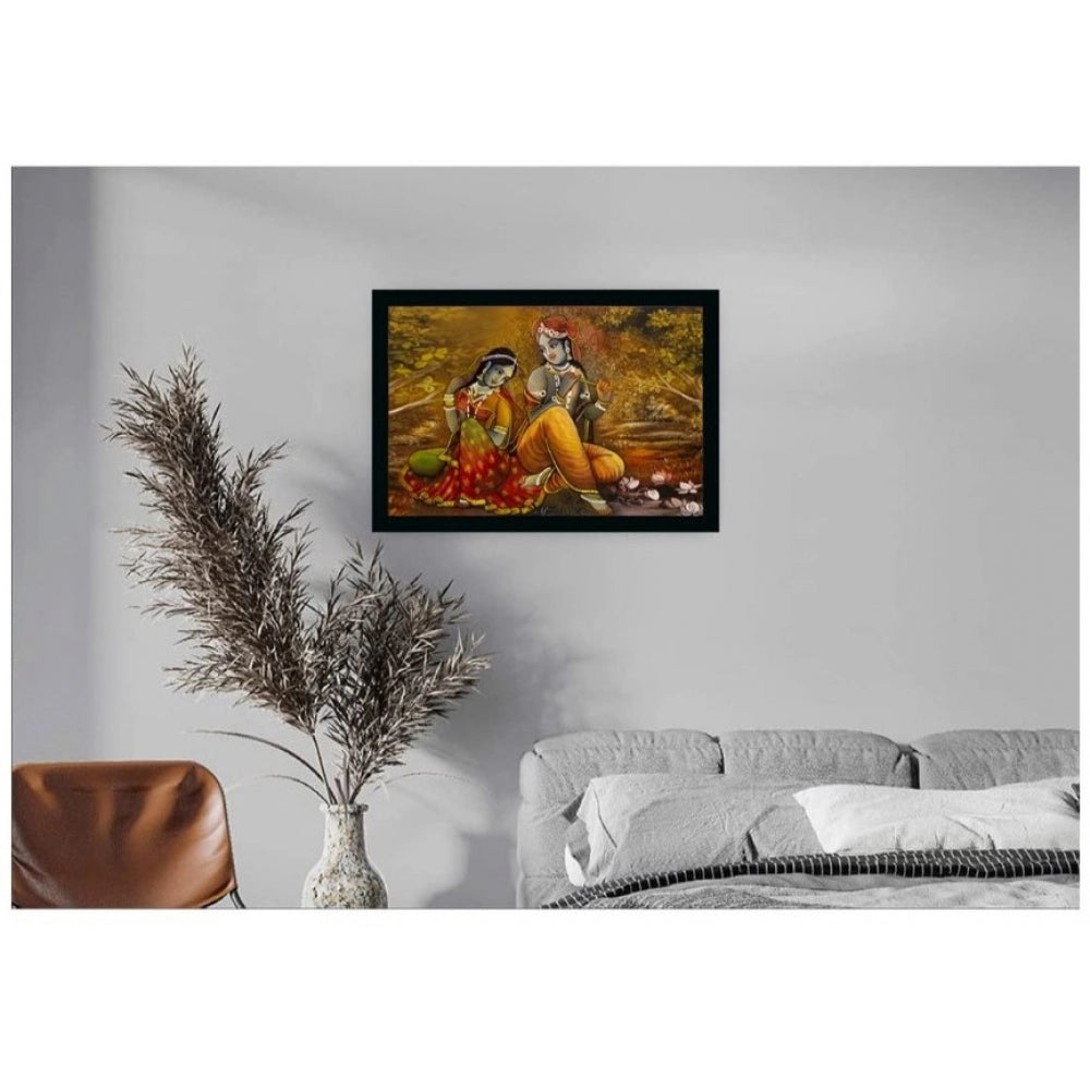 Amfyn Radha Krishna Painting with Synthetic Photo Frame (Multicolor)