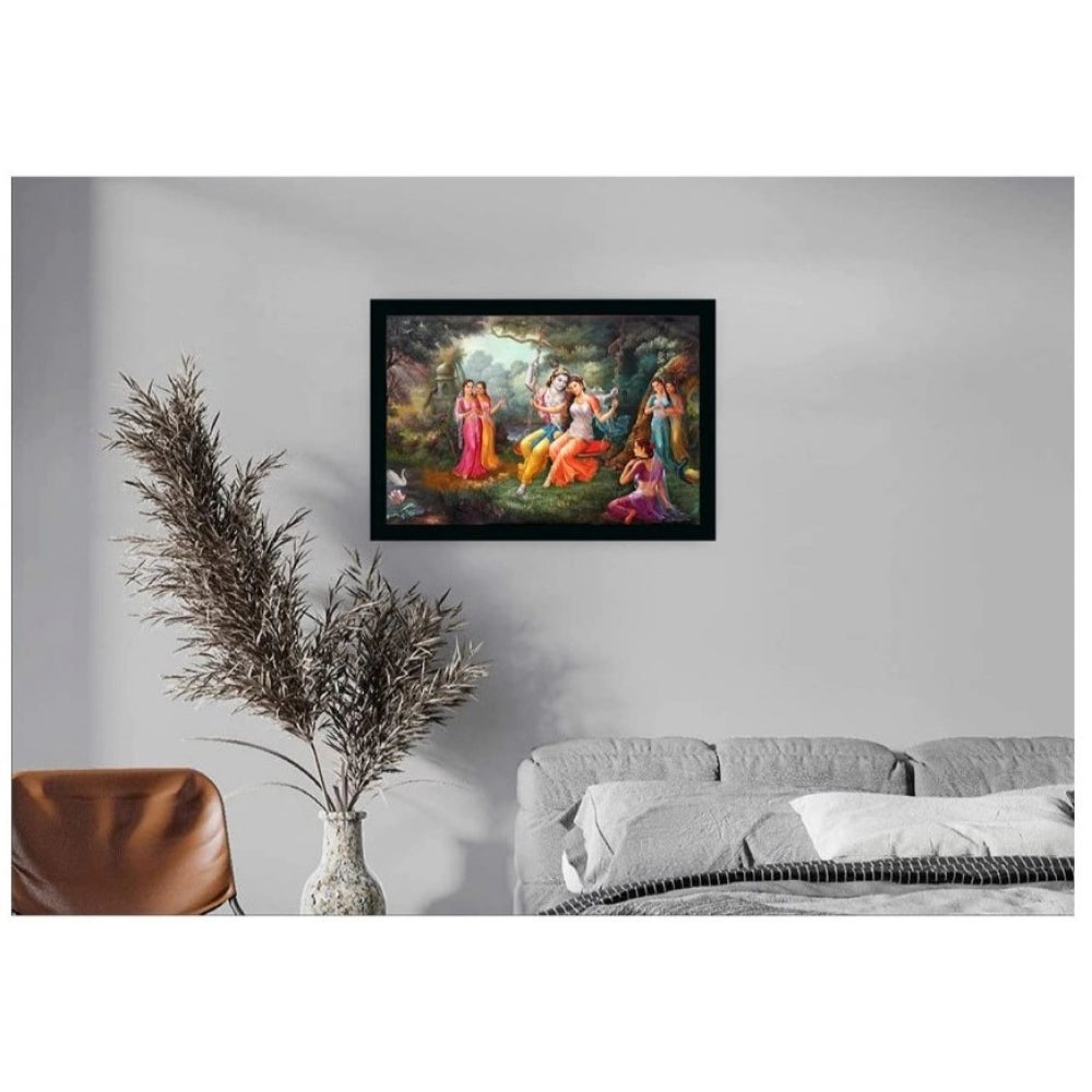 Amfyn Radha Krishna Painting with Synthetic Photo Frame (Multicolor)