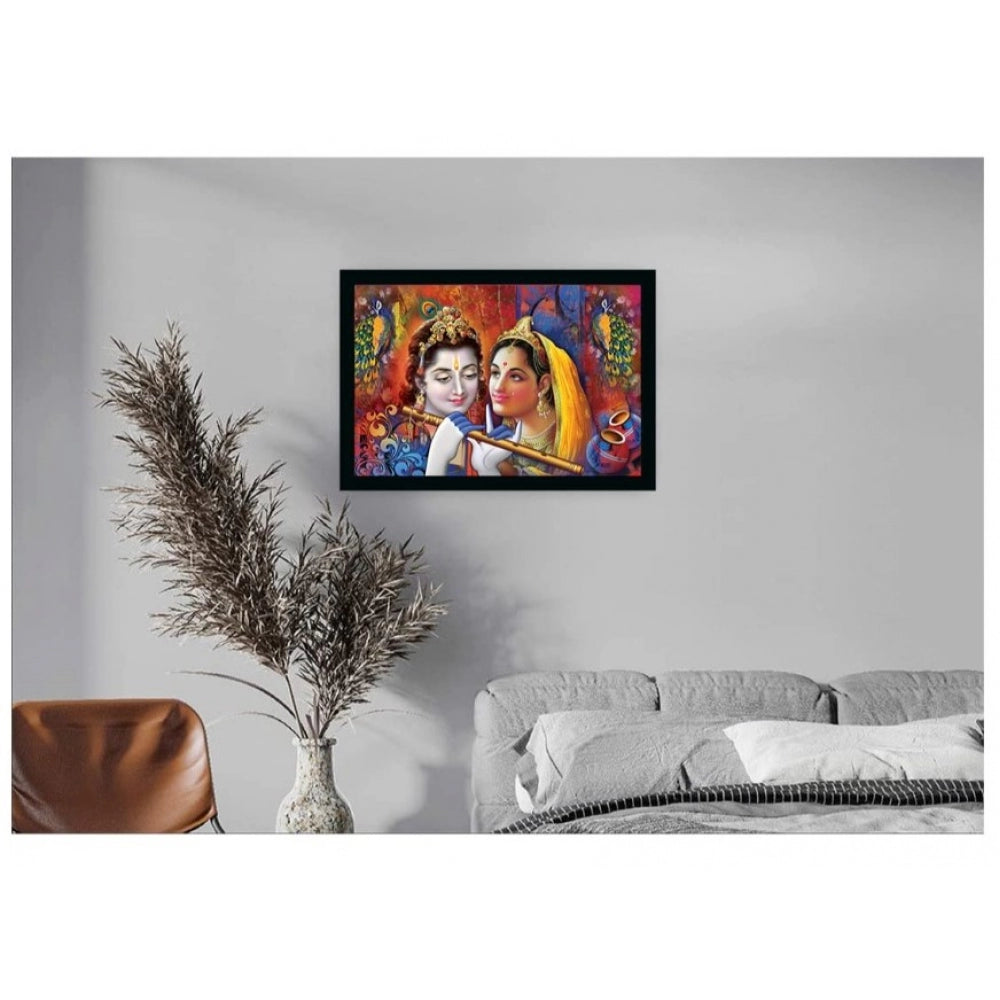 Amfyn Radha Krishna Painting with Synthetic Photo Frame (Multicolor)