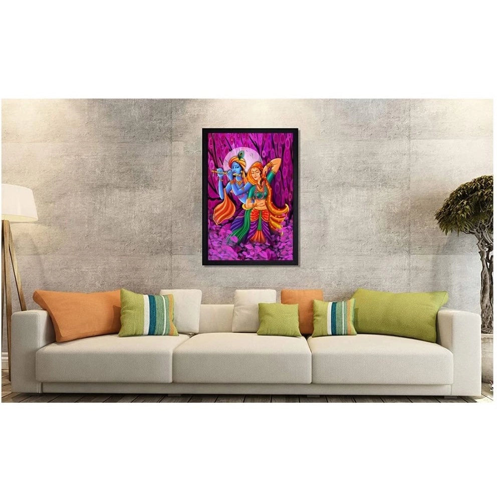 Amfyn Radha Krishna Painting with Synthetic Photo Frame (Multicolor)